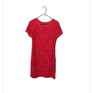 Donna Morgan Floral Lace Pink Dress Size 10 Lined Wedding Guest Brunch Office